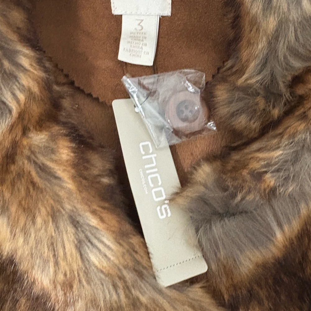Chico's Brown Faux Fur Collar Jacket - Picture 3 of 9